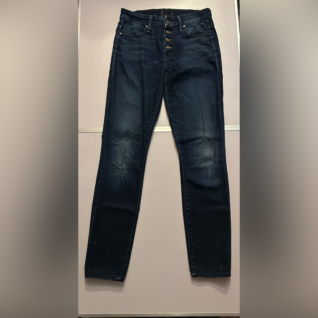 Mother The Pixie Rider Ankle Jeans Taxi Dark Wash Exposed Button Fly High Rise